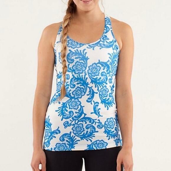 Lululemon Cool Racerback Tank Top: Laceoflage Polar Cream Beaming Blue Size 4 - Picture 1 of 5